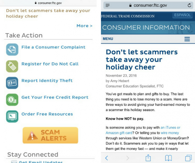 Screenshots of the Consumer Information mobile application