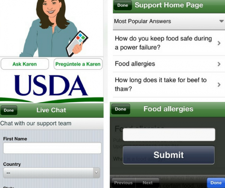 Screenshots of the Ask Karen  application