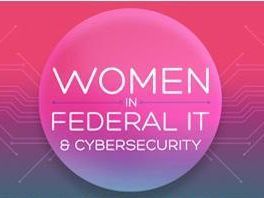 Women in Federal IT and Cybersecurity within pink circle