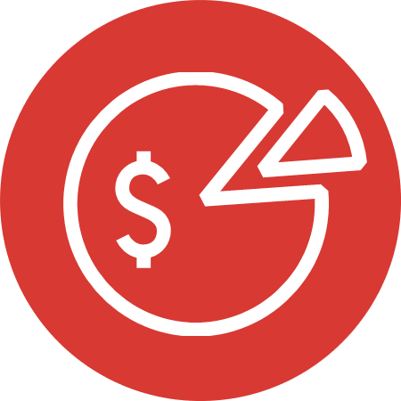 Red pie slice and white dollar sign signifying Technology Business Management (TBM) & CPIC): Implementing technology business management